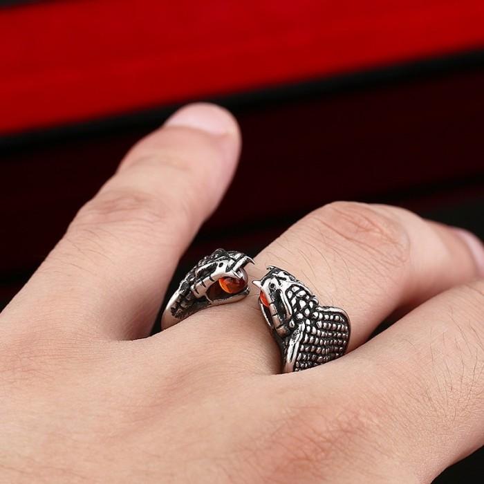 Cincin Pria Batu Red Ruby Merah Delima Ular Kobra Macho Adjutable C28