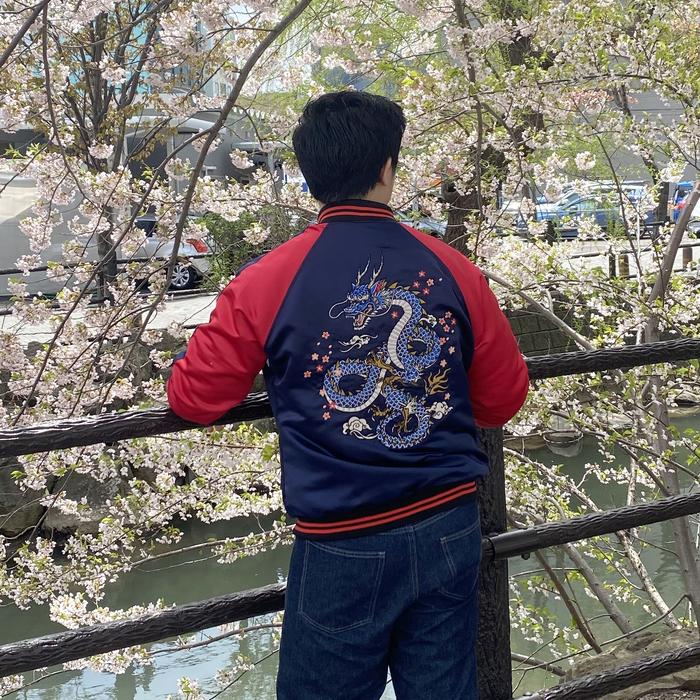 Tusky Ryu Sukajan Jacket Jaket Pria Jepang Dragon Naga Navy Red