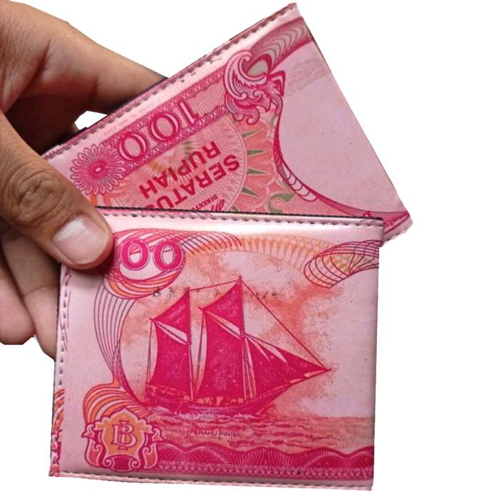 Dompet Pria Gambar Duit Uang Kertas Dompet Suvenir Lucu Un RP100 Perak