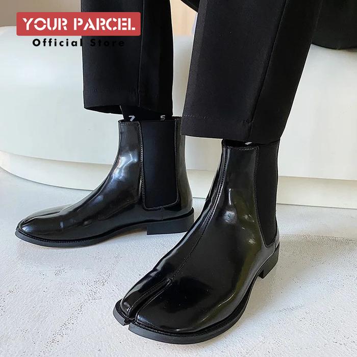 Men's split toe leather boots square toe leather shoes English style