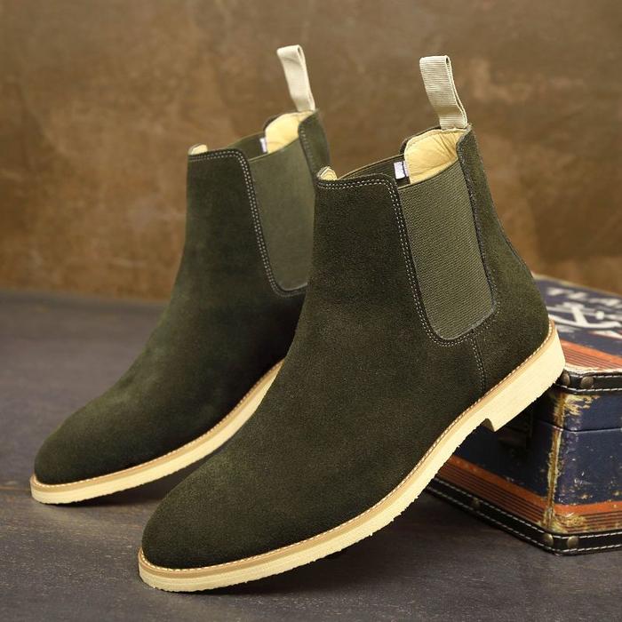 Men's Retro Suede Genuine Leather Chelsea Boots Men Fashion Ankle