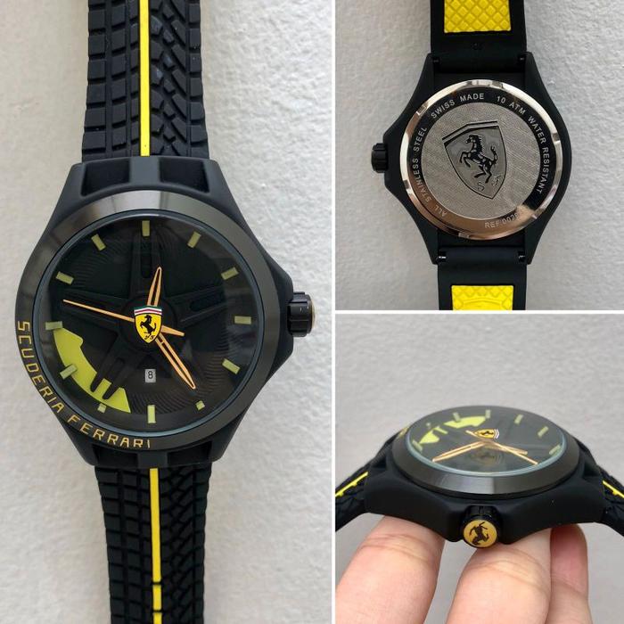 [Garansi] Keraton Jam Pria Ferrari Velg Black Yellow Japan Quartz