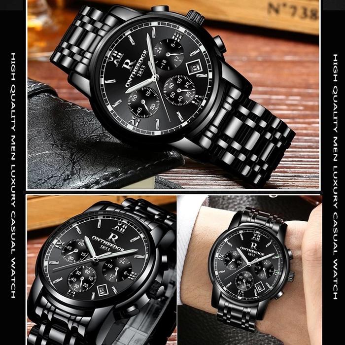 [ Promo] Jam Pria Ontheedge Chronograph Luxury Steel Watch Waterproof