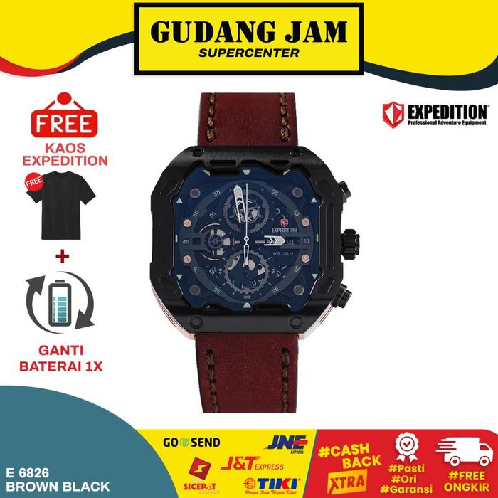 [Ready] Jam Tangan Pria Expedition E 6826 E6826 Brown Black Leather