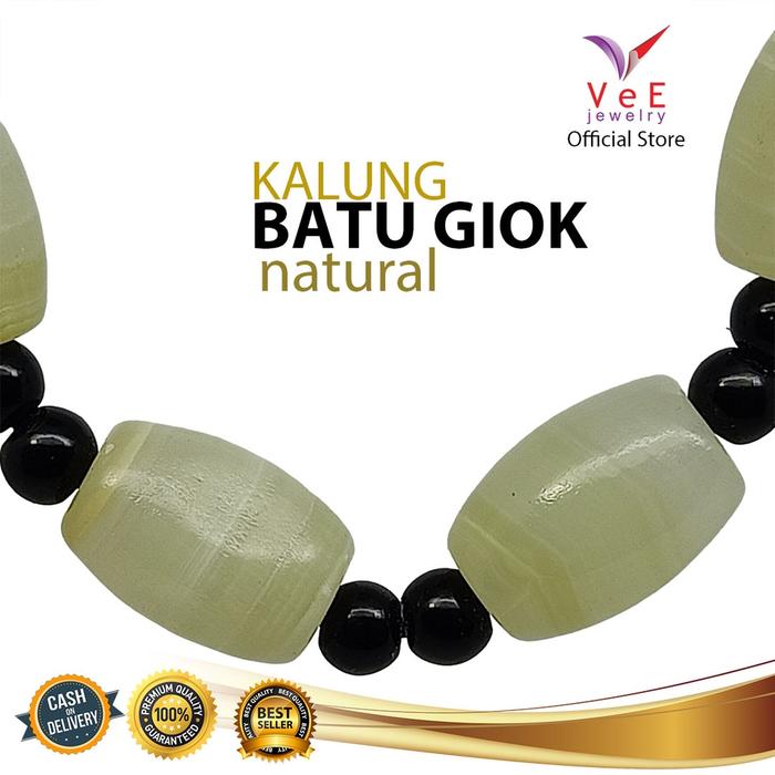 Kalung Batu Giok Asli Cina Oval Hijau Putih Natural - VeE Kalung