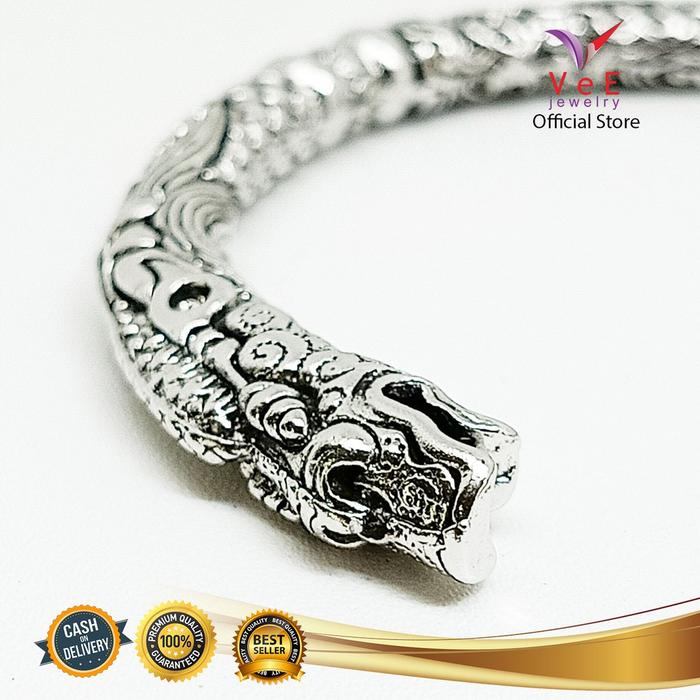 Gelang Titanium Ukiran 2 Kepala Naga - VeE Gelang Tangan Wanita Pria