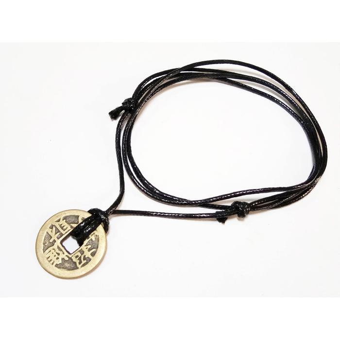 VeE Kalung Liontin Koin Cina Kuno Asli - Kuningan Tali Semi Kulit 22mm