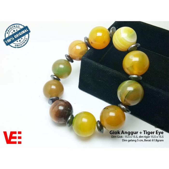 VeE Gelang Terapi Kesehatan Pria / Wanita Giok Hijau Anggur + Tiger