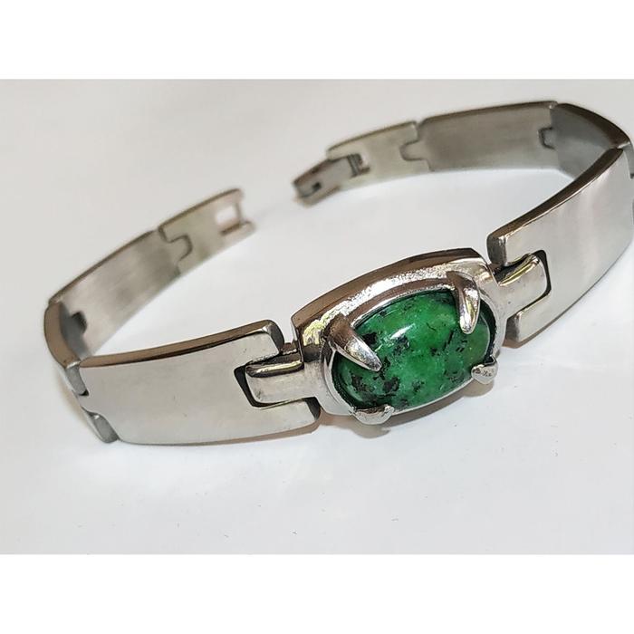 VeE Gelang Pria Wanita Titanium Silver Batu Giok M5
