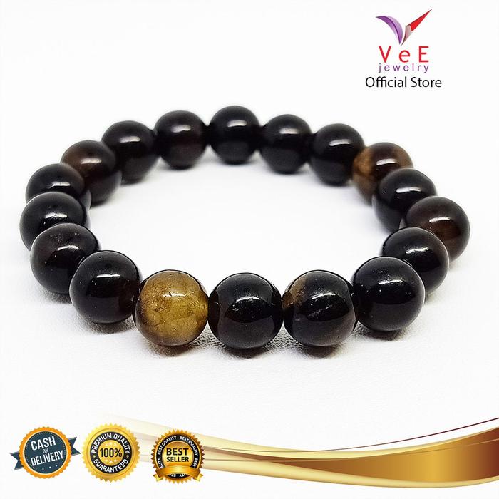 Gelang Batu Giok Hitam Tembus Sinar Asli Cina 10mm - VeE Gelang Pria