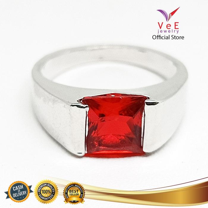 Cincin Perak Silver 925 Ruby Merah Delima Siam - VeE Cincin Pria