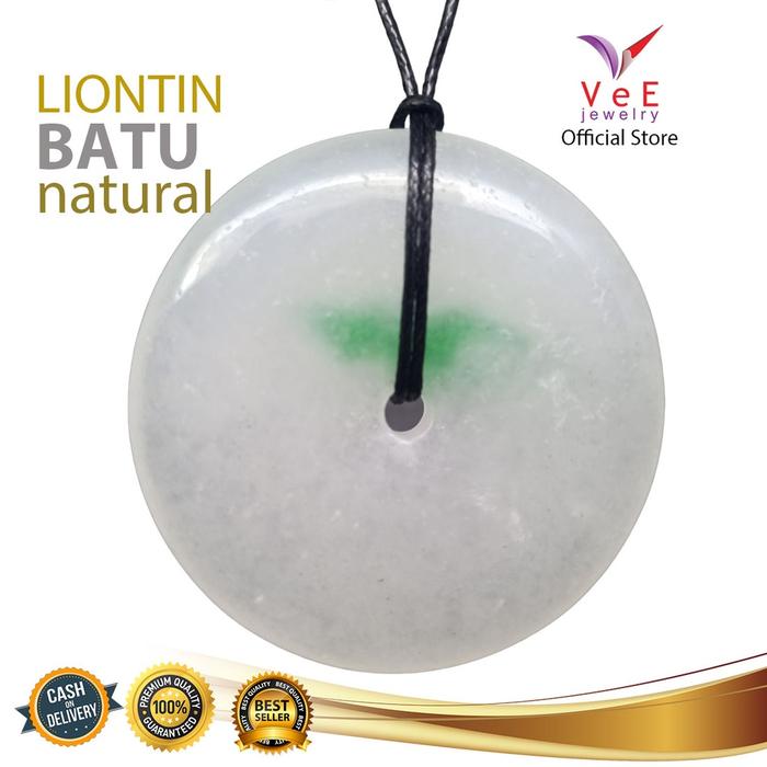 Kalung Liontin Batu Giok Asli Cina Donat Jumbo Putih Hijau - VeE