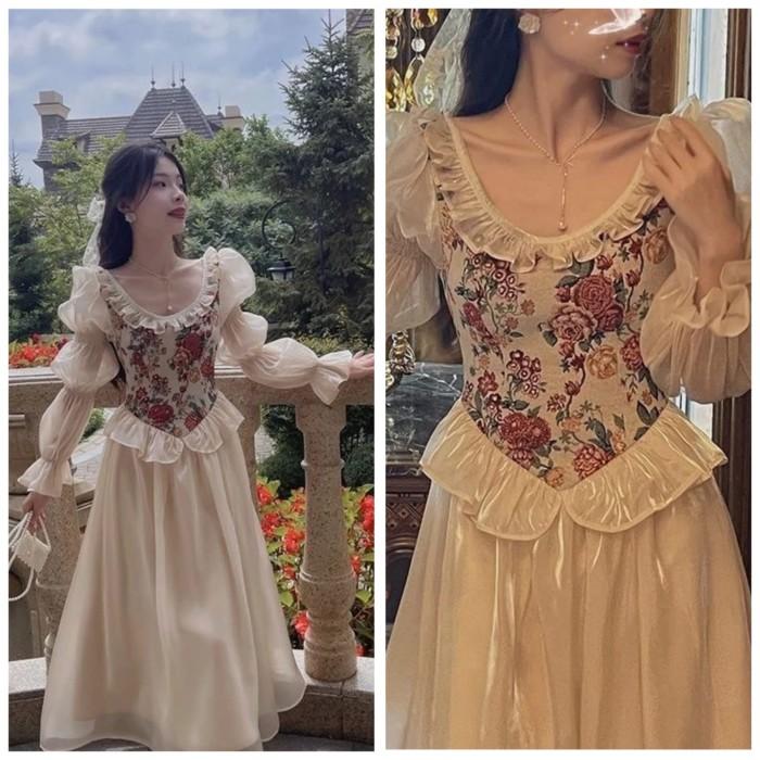 Mididress flower vintage dress Victorian sm562