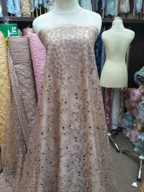 Kain Brukat Tile Sakura. Lace Brokat Tulle Bordir. Bahan kebaya