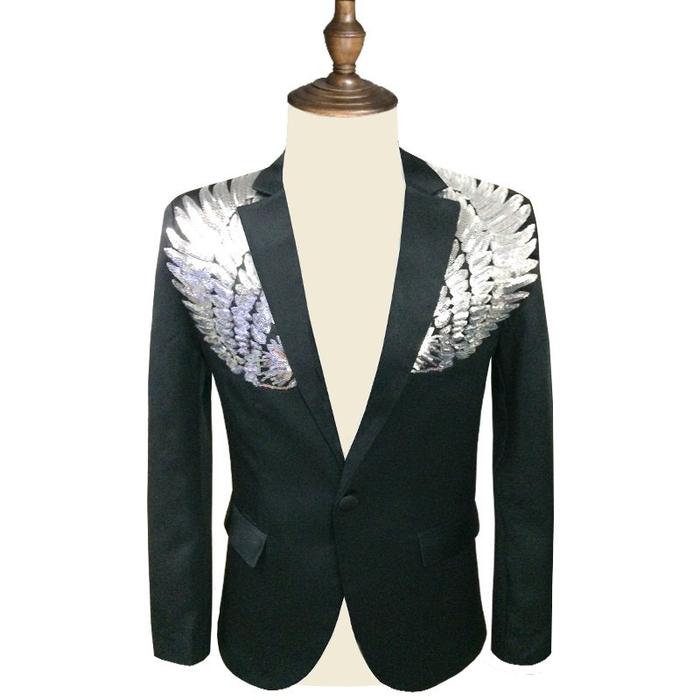 Men New Sequin Blazer Wing Sequin Blazer Masculino Slim Fit Suit