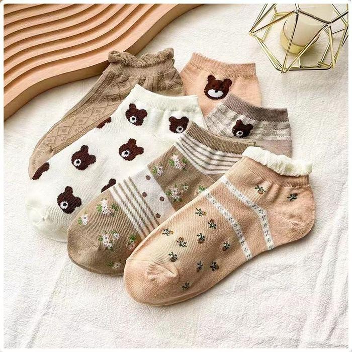 READY FYGALERYJAKARTA KS119 KAOS KAKI WANITA MOTIF LOVE BEAR COKLAT