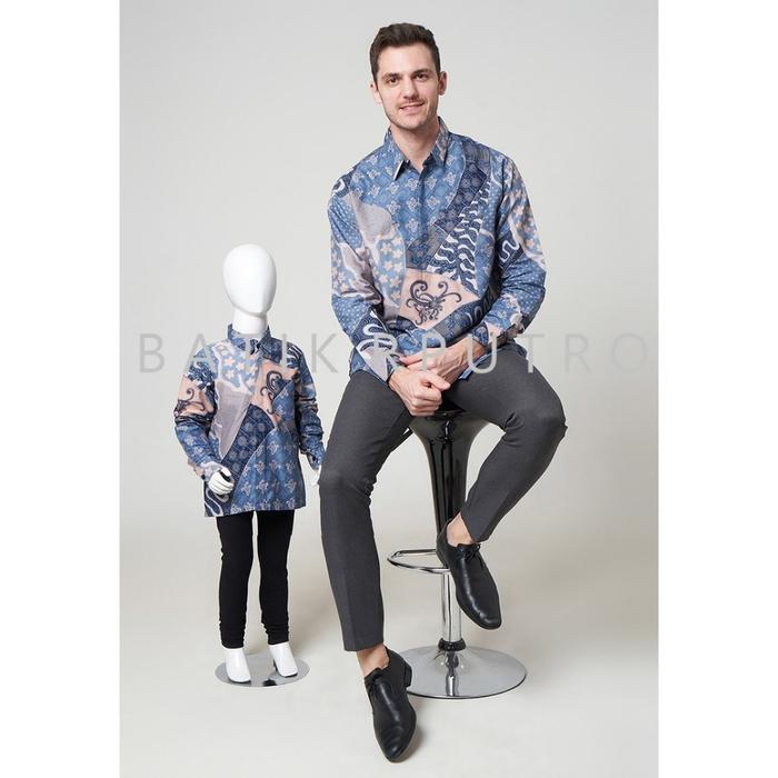 Ready Stok Kemeja Batik Couple Ayah Anak Biru Denim, Batik Pria Warna Biru Denim, Batik Pria Biru De