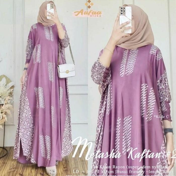 Ready stok Metasha Kaftan Size Jombo XXXXL Motif Cap Encim Warna Soft Busui Resleting Rayon Tebal Ka