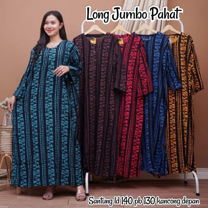 Ready stok Longdress Lukis Batik Ukir Jumbo Ld 140 Arabian Daster Busui Kancing Lengan Panjang Klok 
