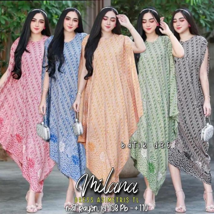 Ready stok Dress batik rayon halus jumbo murah baju atasan pesta kondangan kasual batik wanita Kekin