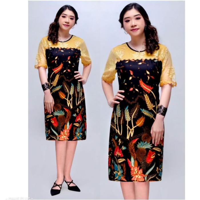Ready stok Dress Batik Modern Jumbo M L XL XXL 4L 5L Big Size Dress Tunik Terusan Seragam Kantor Wan