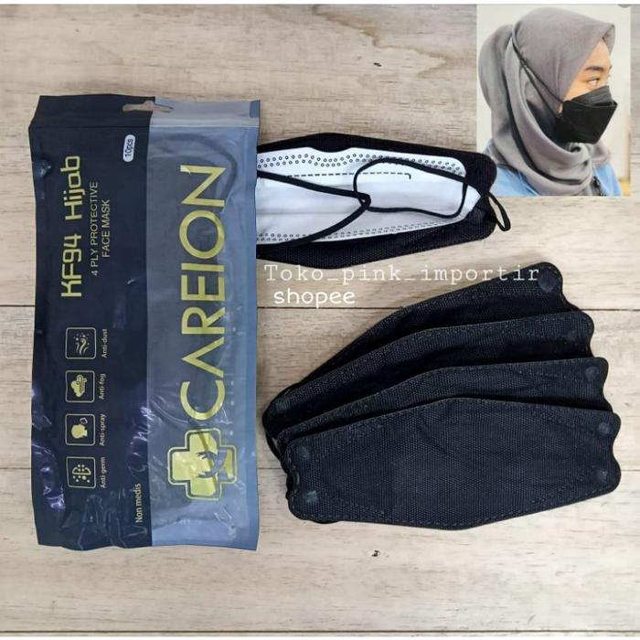 Masker Kf94 Hijab Careion Hitam Putih Shrimpink Matcha Warna Warni