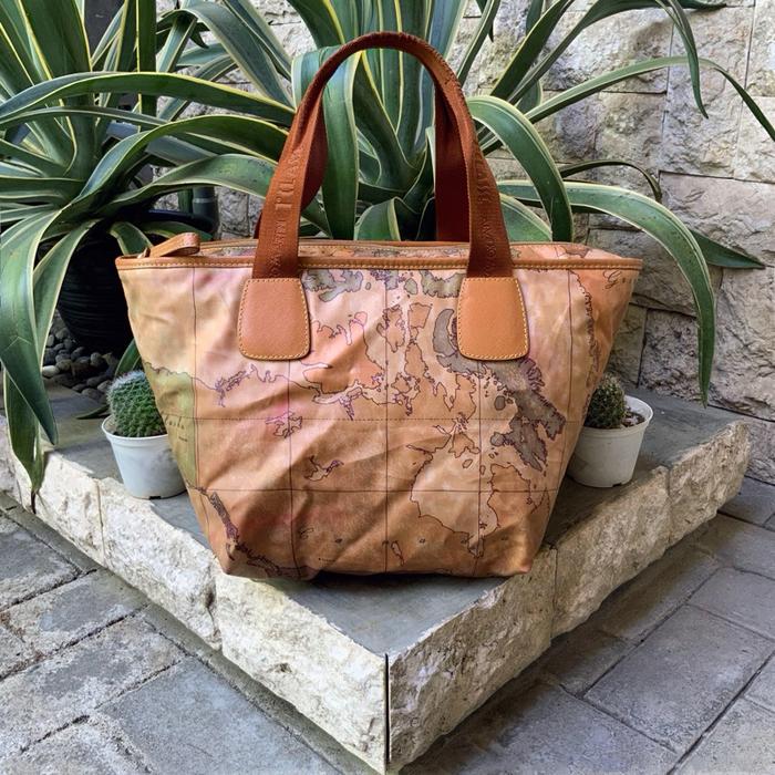 ALVIERO MARTINI 1A CLASSE VINTAGE GEO MAP TILASE PETA TOP HANDLE TOTEBAG