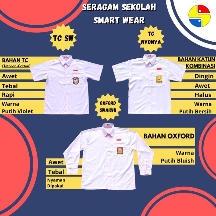 SERAGAM KEMEJA SEKOLAH PUTIH LENGAN PANJANG BAHAN TC NYONYA UK: 814