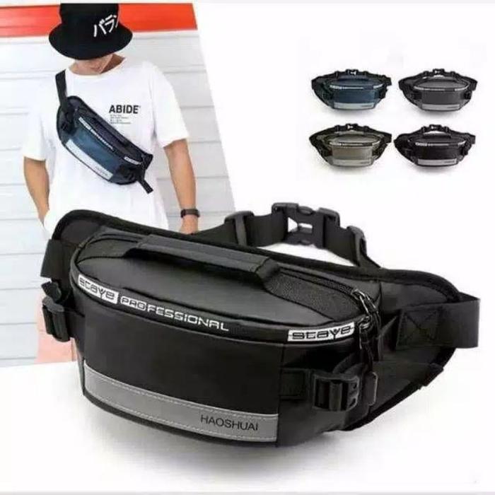 (COD) Tas Slempang Waist Bag Ori Pria Laki Cowo Cowok Impor Anti Air Mirip Jinpaidi Hongyunda 313
