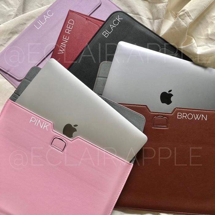 Leather Sleeve Sarung Tas Laptop Coklat Maroon Hitam Black wine Lilac blue mint grey croco kulit pin