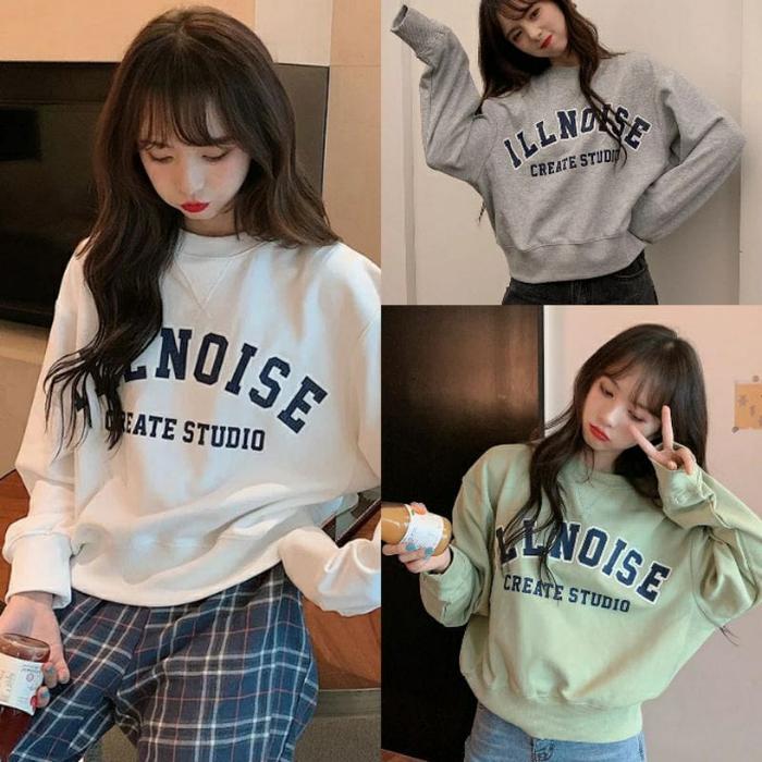 Paling laris ILLNOISE CROP SWEATER WANITA CREWNECK FLEECE OBLONG BASIC Terbatas