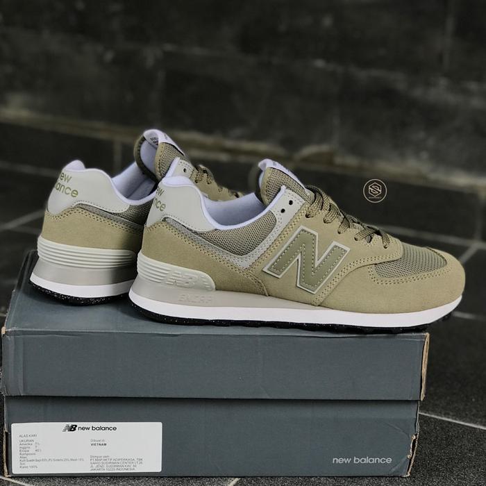 (Nb) Sepatu Sneakers New Balance Classic 574 Navy Blue Grey Green White Gum Original