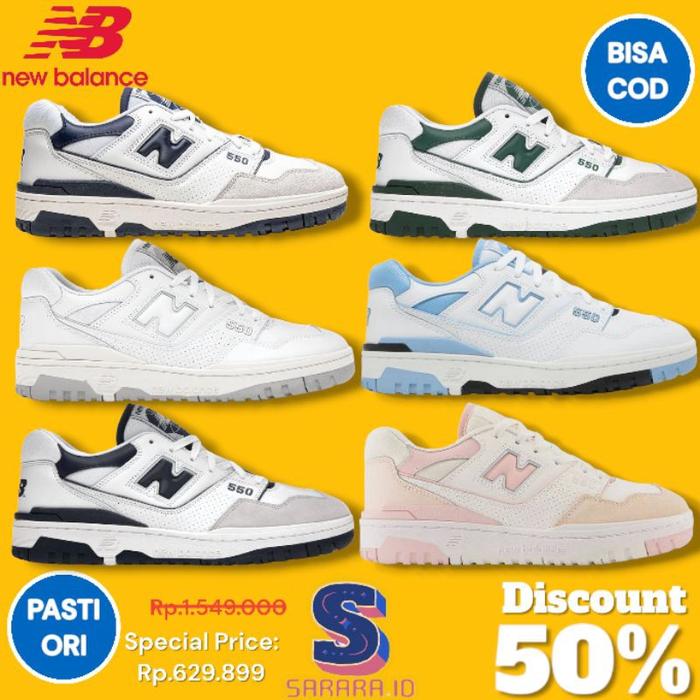 (Nb) Sepatu Sneakers Nb New Balance 550 White Green / Grey / Pink / Navy / Black Bnib Pria Wanita Un