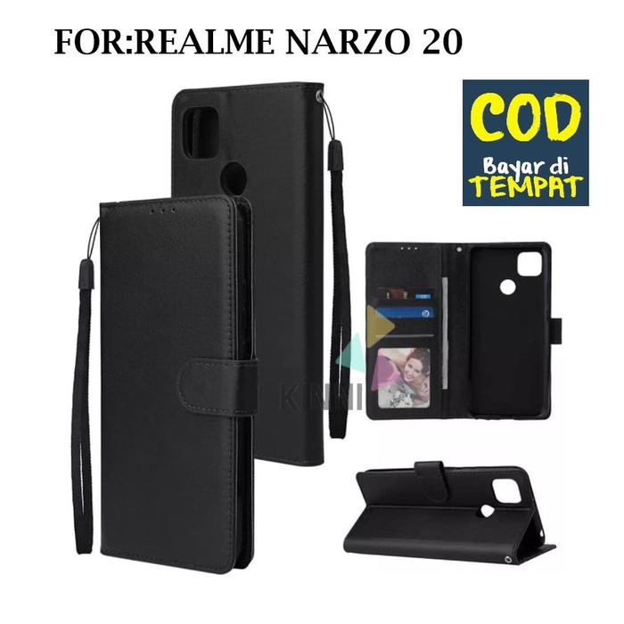 Leather Flip Cover REALME NARZO 20 - Wallet Case Kulit - Casing Dompet Case Wallet Leather Flip Case