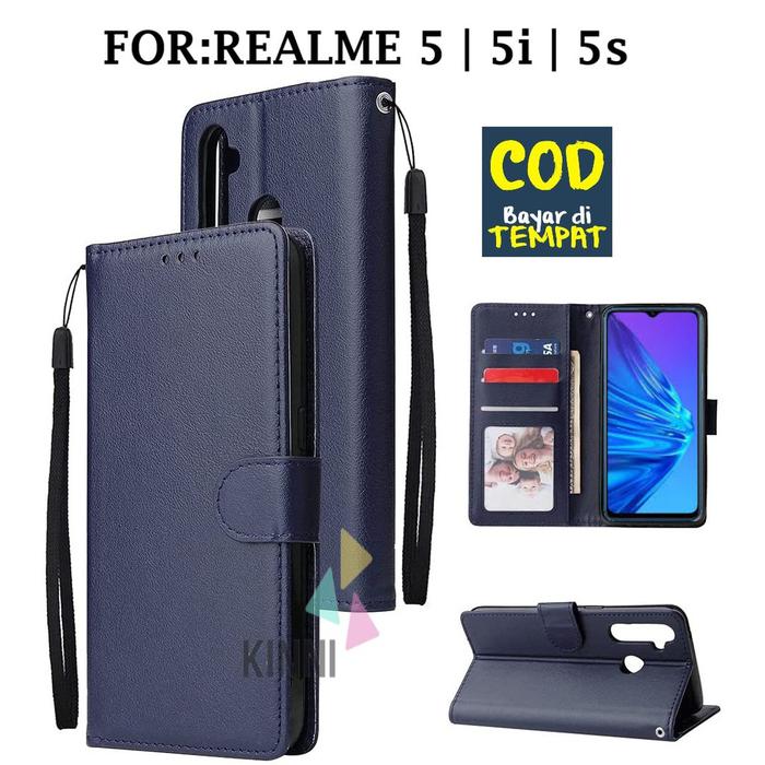 Leather Flip Realme 5 | 5i | 5s (6.5 inch) Casing Dompet Case Wallet Leather Flip Case