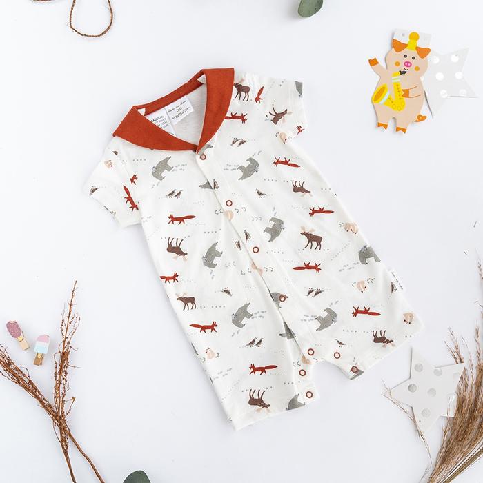 Don De Dieu Knit Cotton Polar Animals Print Baby Short Sleeve Sailor