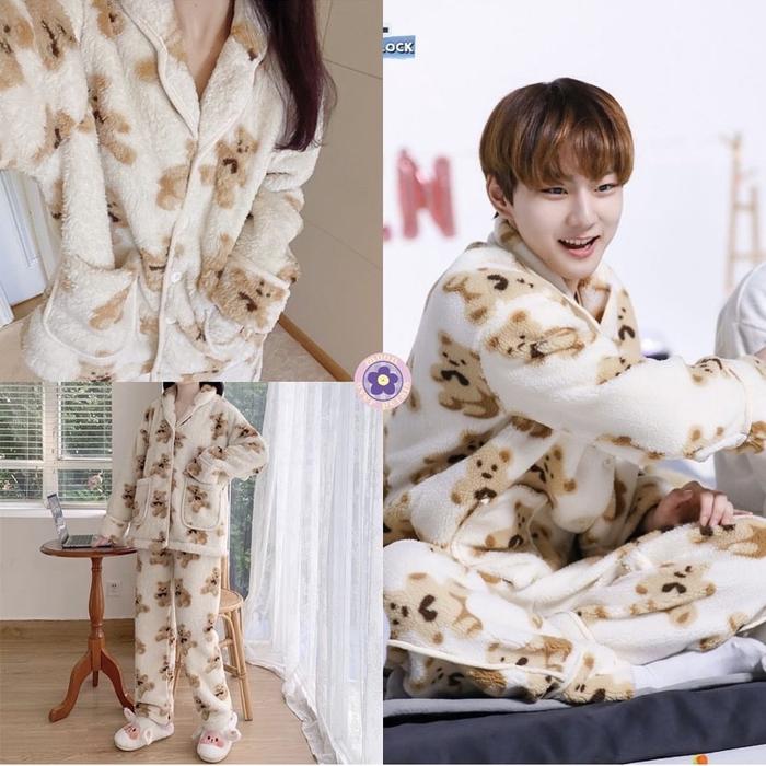 [READY STOCK] JUNGWON FLUFF TEDDY PAJAMA baju tidur bulu motif boneka