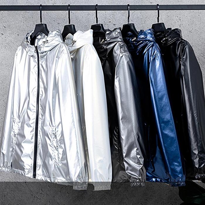 Trendy Men Spring Autumn Jacket Elastic Cuff Glossy Waterproof