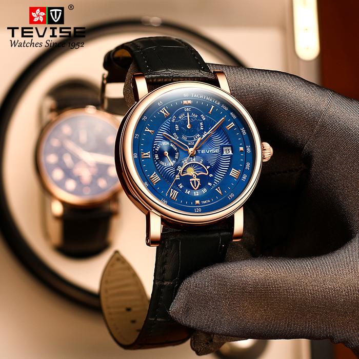 TEVISE T867A Multi-function dial moon phase waterproof leather