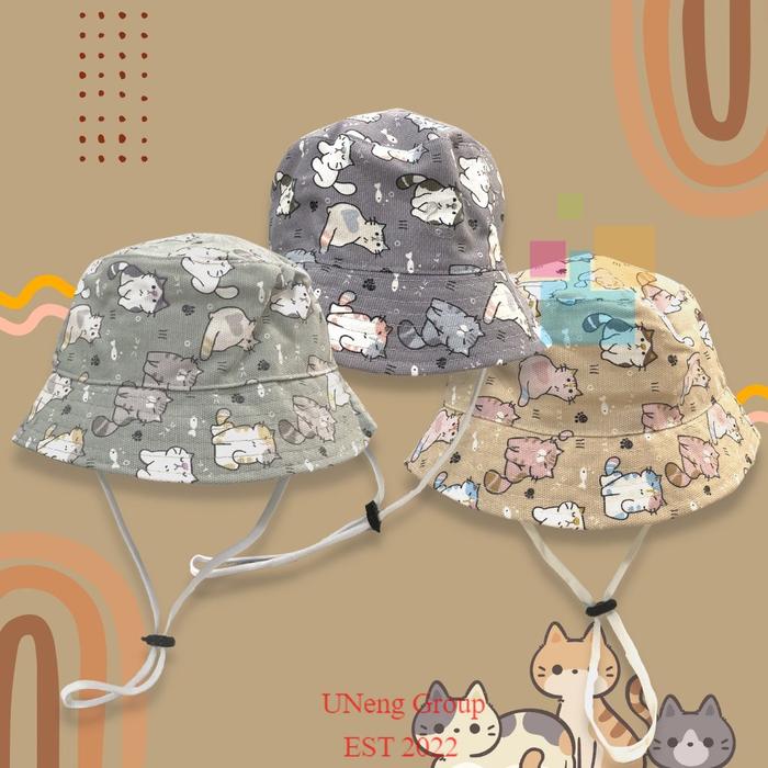 Topi Bucket Ember Kanvas Motif Karakter Kucing Bayi Dan Balita Usia 3