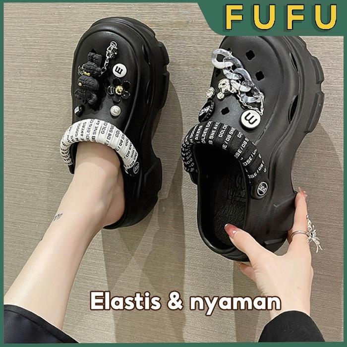 FUFU Sandal Sepatu Wegdes Wanita Sendal Baim Sandal Kodok Sendal Slip