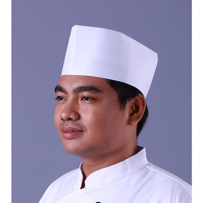 Topi chef kertas warna putih topi koki peci bahan kertas tinggi 8 cm
