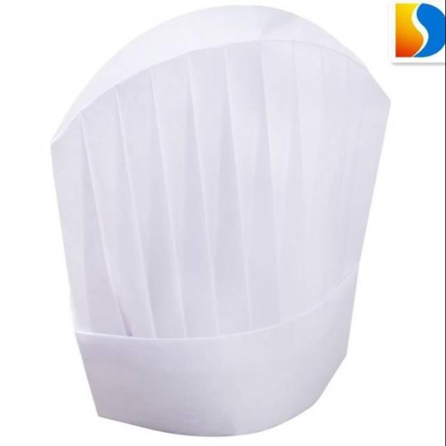Topi chef kertas warna putih topi koki bahan kertas