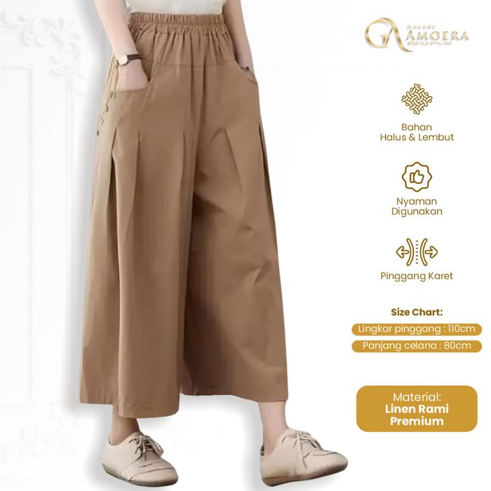 Celana Kulot Anoya Pants Panjang Oversize Highwast Jumbo Polos Kekinian Bahan Linen Rami Pinggang Ka