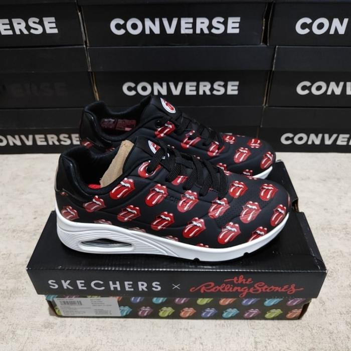 (Terlaris) Skechers Street Uno-Say It Loud X Rolling Stone Women'S - Black/Red [177964/Bkrd]