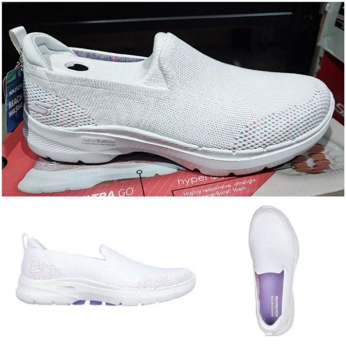 (Terlaris) Sepatu Wanita Skechers Go Walk 6 Triple White - 124572Wlv - Ori Store