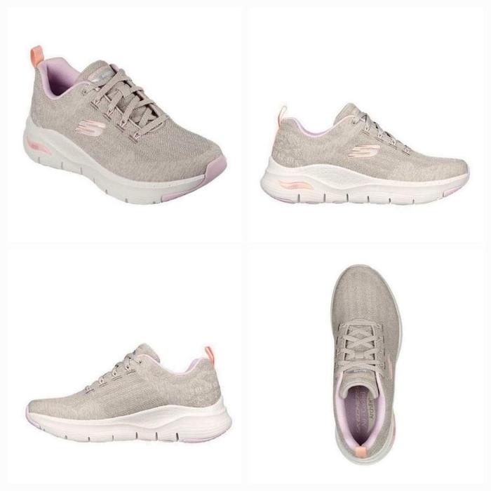(Terlaris) 100% Original Skechers Arch Fit Comfy Wave Taupe Women'S Sneakers Shoes Kode Produk: Ske1