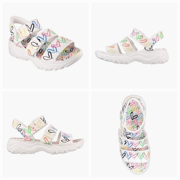 (Terlaris) Saleee 100% Original Skechers D'Lites 2.0 Heart You White Dan Black Women'S Sandals Kode 