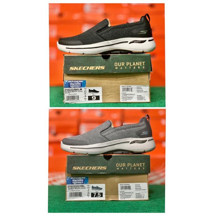 (Terlaris) Sepatu Pria Slip On Skechers Go Walk Arch Fit Original Store Bnib (Abu & Hitam)