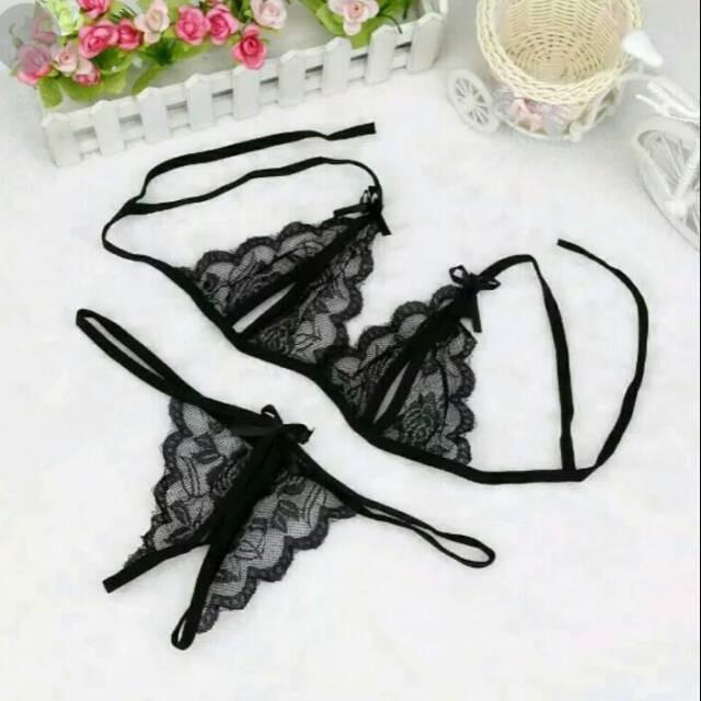 Sk2104 Sexy Bikini Lingerie Hot Black - Bra Set Hitam Tipis Transparan